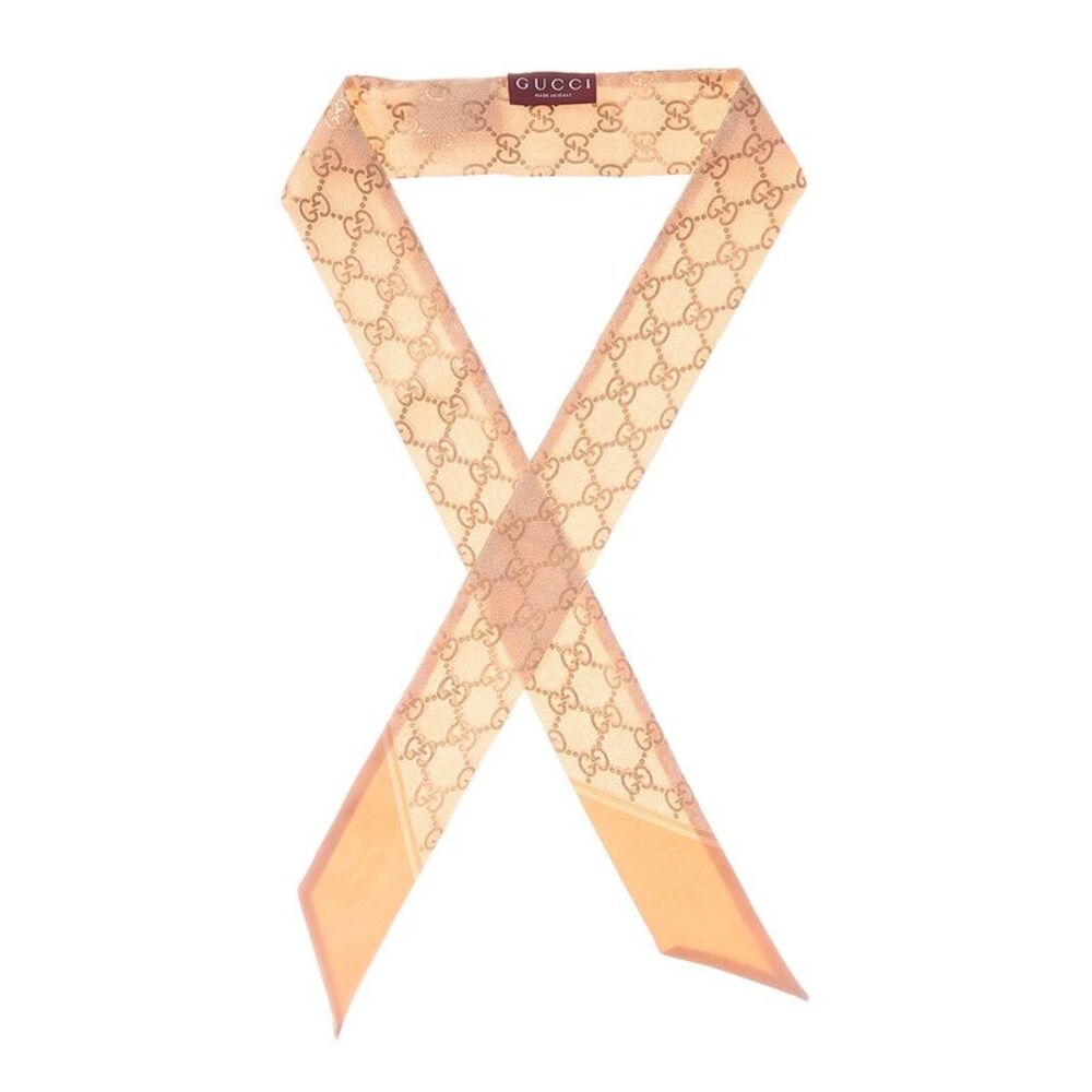 Gucci Gg Logo Printed Silk Neck Bow, Pink